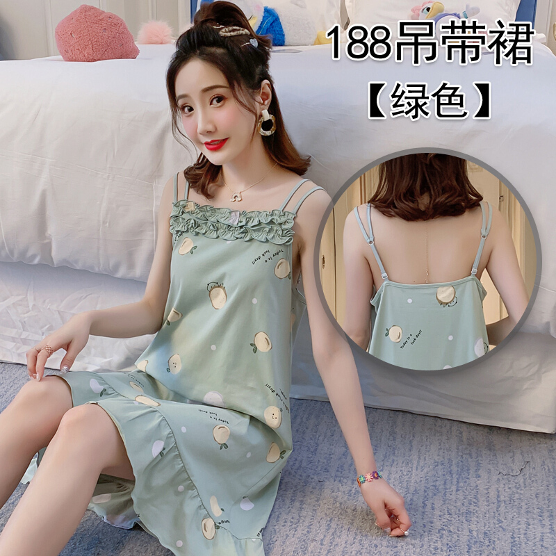 波迷娜(BOMINA)性感诱惑带胸垫睡裙夏天吊带睡裙少女棉夏韩版可爱甜美公主风美背小性感睡衣薄款