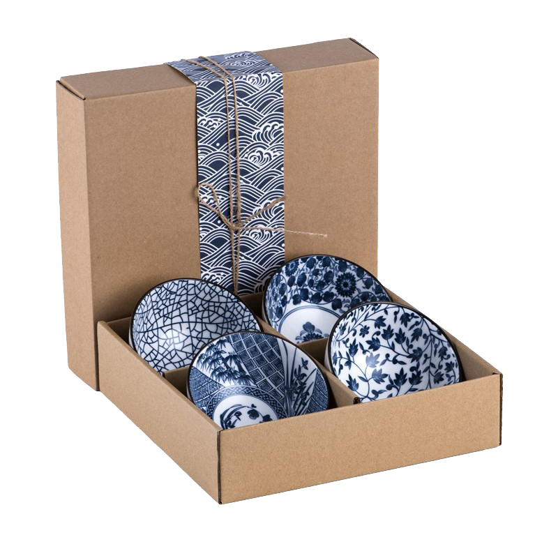 苏宁极物陶瓷碗碗4碗混色日式包装dx1295餐具套装礼盒装套