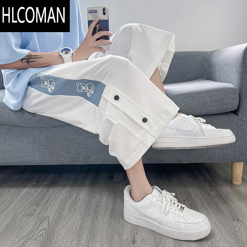 HLCOMAN排扣男士短裤夏季潮流宽松七分裤运动篮球休闲裤子8分外穿大裤衩