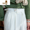 YANXU夏季轻薄透气泡泡纱那不勒斯高腰裤绅装百搭休闲西裤潮纱 34 白色