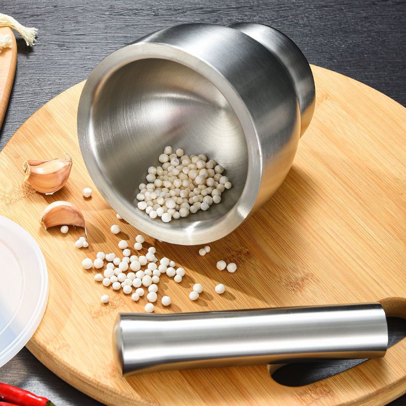 将夜不锈钢捣碎器实心捣蒜器家用研磨捣药罐手动蒜泥器蒜臼子擂钵