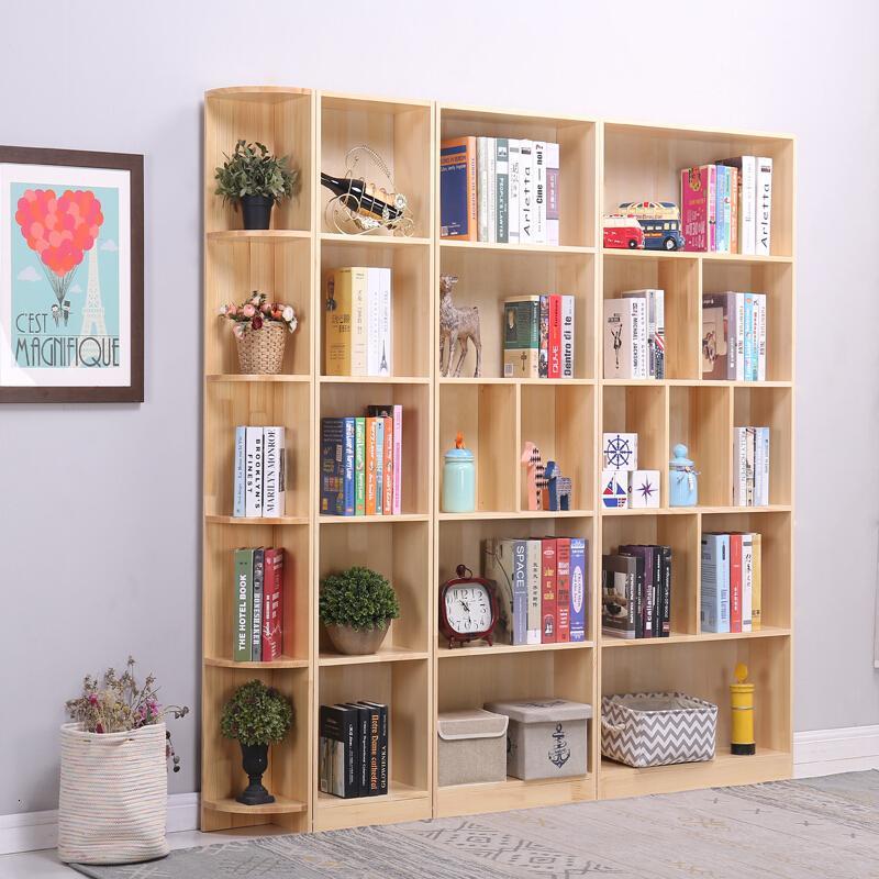 实木书柜书架落地学生松木带自由组合简约现代简易置物架壹德壹