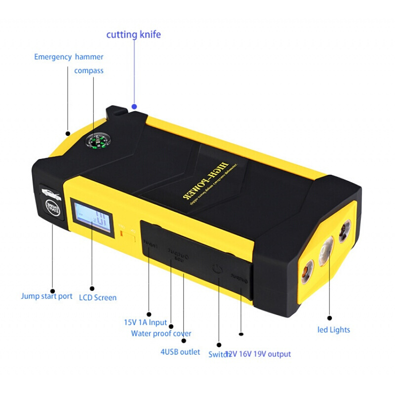 多洛汽车应急启动电源车载移动电源12V220V便携式车用电瓶打火搭电宝多功能备用电源手机充电宝黑红色20000mAh皮包