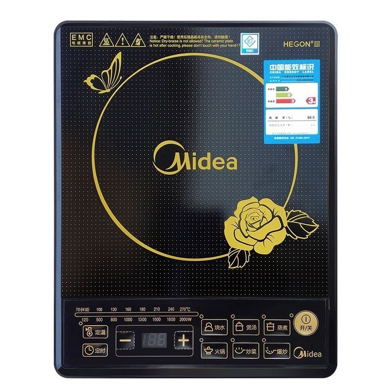 美的(Midea)电磁炉HK2002按键式老人机定温定时台式家用爆炒防水2000W