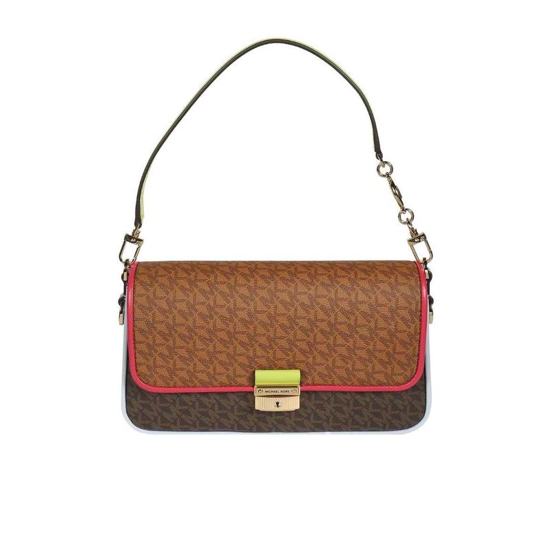 迈克·科尔斯(MICHAEL KORS)女士单肩包时尚徽标印花三色拼接可调 棕色