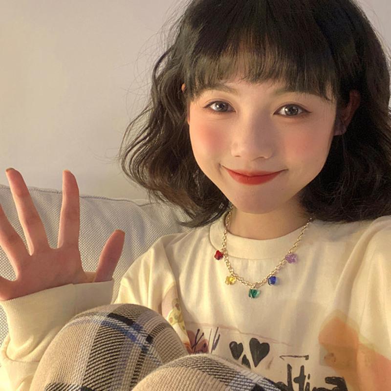 春日彩色蝴蝶项链女轻奢小众设计感2021年新款锁骨链简约百搭颈链 五彩蝴蝶项链