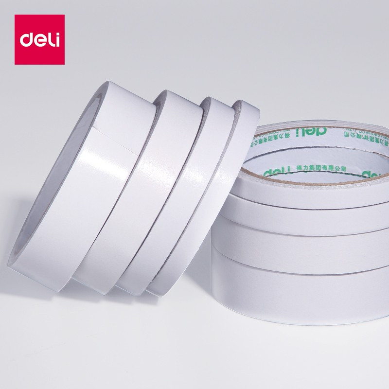 得力deli高粘性双面胶带加粘双面胶双面棉纸胶带双面泡棉胶带办公用品