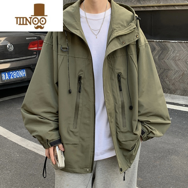 YANXU机能美式冲锋衣外套男宽松潮牌痞帅连帽oversize防水工装风衣夹克高清大图