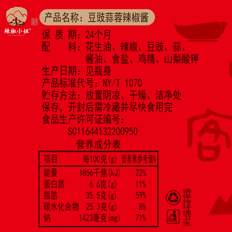 辣椒小姐蒜蓉辣椒酱辣味鲜美口感细腻自制手工剁椒酱罐装170g