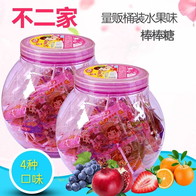 不二家果味棒棒糖桶装水果棒棒糖奶糖儿童棒棒糖综合果味 375g60支桶装高清大图