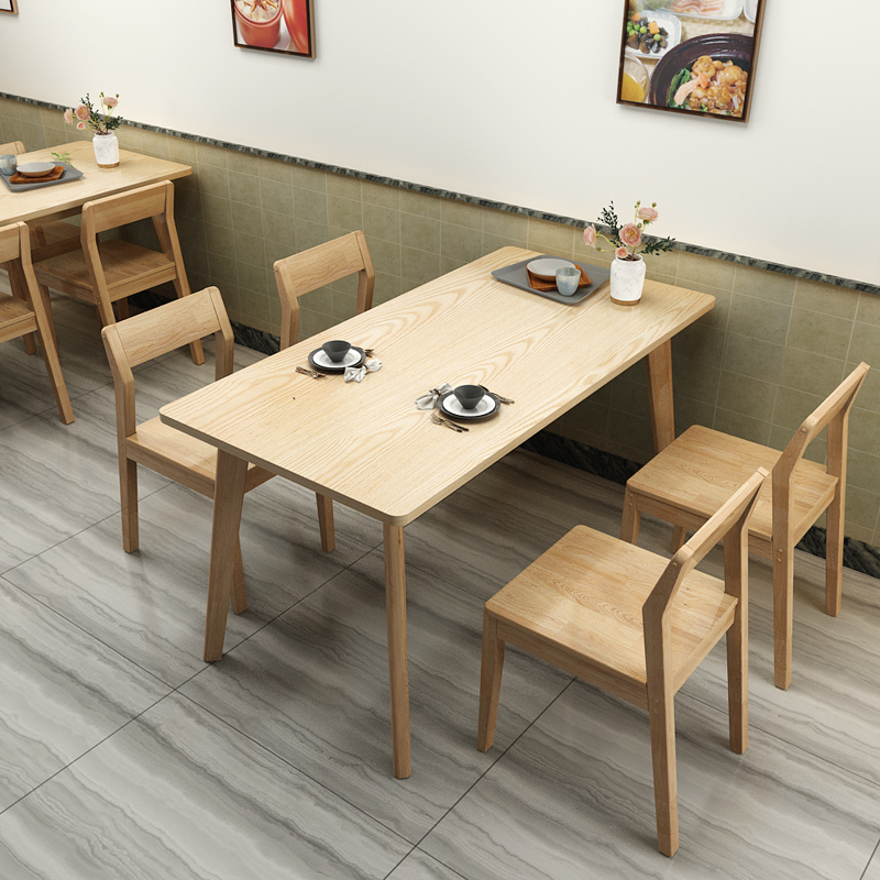 纯实木餐桌椅现代简约餐厅食堂饭店快餐桌椅组合家用橡木餐桌椅子 多层红橡木面单桌100-60