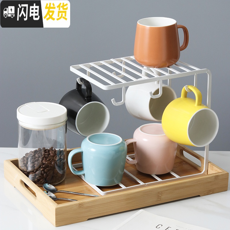 三维工匠北欧风格哑光黑白色简约马克杯牛奶杯咖啡杯带盖勺陶瓷杯子 黑白粉蓝黄赤六色杯套装配陶瓷盖勺无托盘咖啡器具高清大图