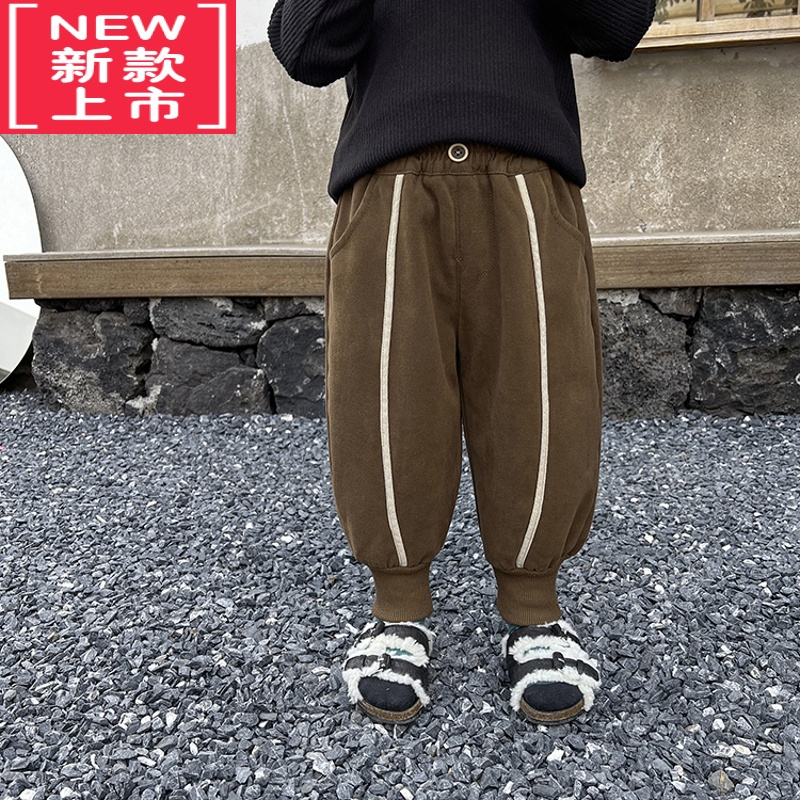 可莉允宝宝加绒加厚休闲裤2022冬装新款男童保暖长裤子小童束脚运动裤潮保暖裤