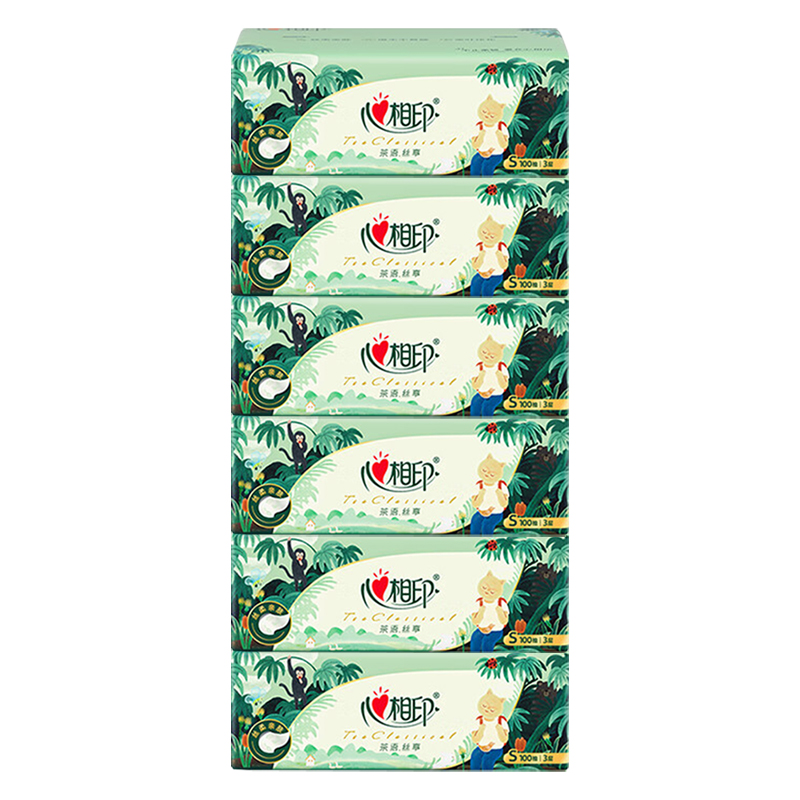 心相印抽纸茶语丝享塑装面巾纸IP款3层100抽*6包十八DT15100
