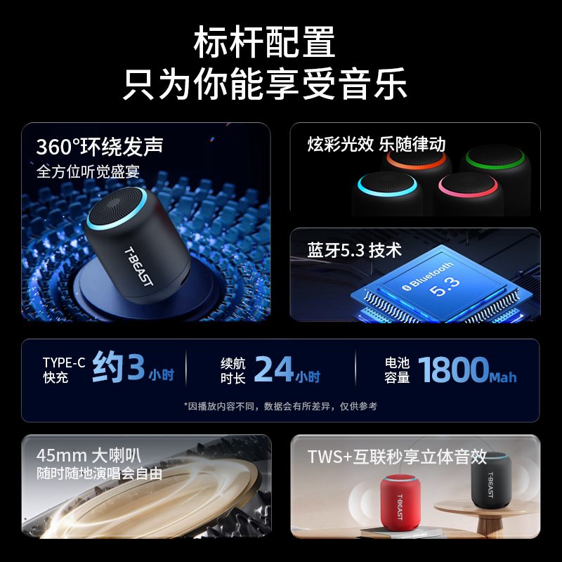拾光兽T-BEAST无线蓝牙音箱便携迷你小型户外低音炮互联小音响高清大图