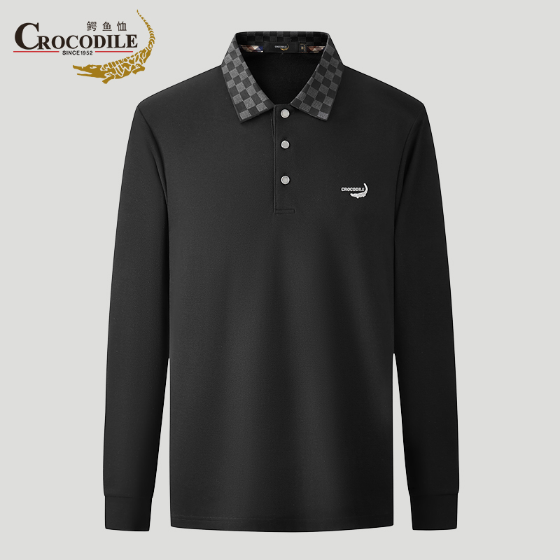 鳄鱼恤CROCODILE POLO衫男士商务休闲秋冬时尚棋盘格翻领长袖T恤高清大图