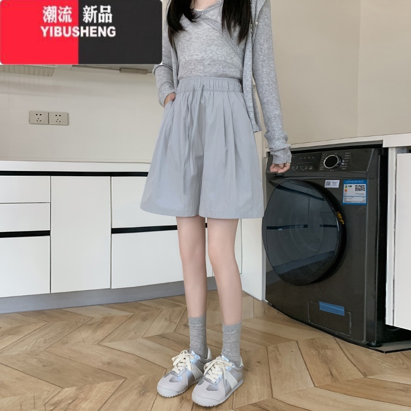 YIBUSHENG蓝色薄款山本短裤女季2024年新款宽松阔腿小个子休闲五分运动裤高清大图