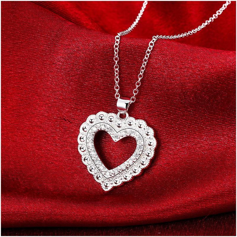 N860 Women Silver Necklace 镀纯银日韩时尚心形女水晶项链坠送女朋友七夕情人节礼物