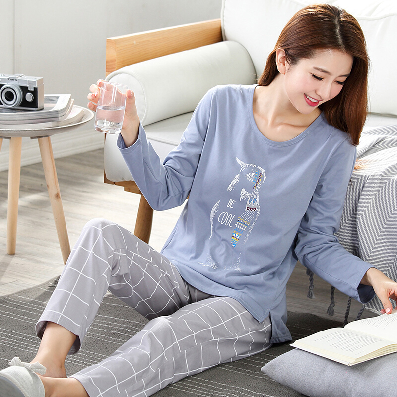 睡衣女秋纯棉长袖卡通韩版加肥加大码200斤胖MM超大号家居服春夏M建议80-100斤