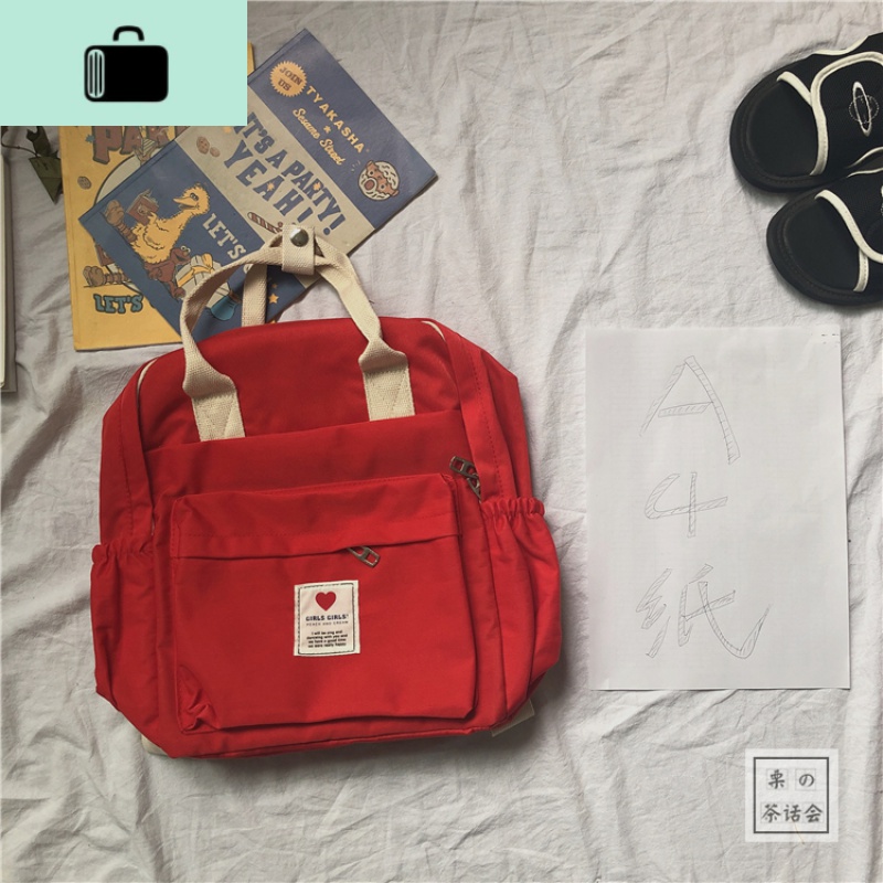 茶话会ins软妹书包女学生日系原宿背包古着感少女心ulzzang双肩包NEWLAKE 红色大号