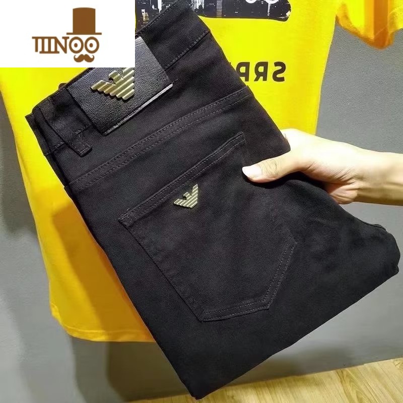YANXU潮牌欧货男士牛仔裤2023新款高端轻奢弹力修身小脚裤网红同款九分高清大图