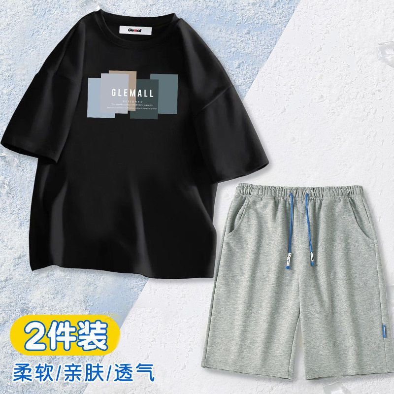 森马集团旗下GleMall新款夏天短袖t恤男潮男休闲宽松短袖套装男