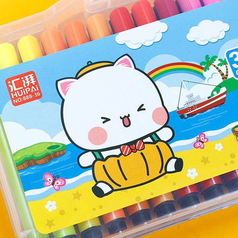 儿童可水洗水彩笔套装24/36/48色画画笔小学生幼儿园彩色笔批发 超大容量12色水彩笔[蓝色]升级款 单盒装[无赠品]