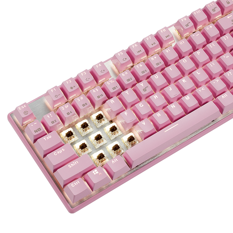 黑峡谷(Hyeku)GK706 104键机械键盘MX轴电竞游戏永劫无间键盘有线吃鸡键盘台式笔记本电脑键盘 粉色茶轴