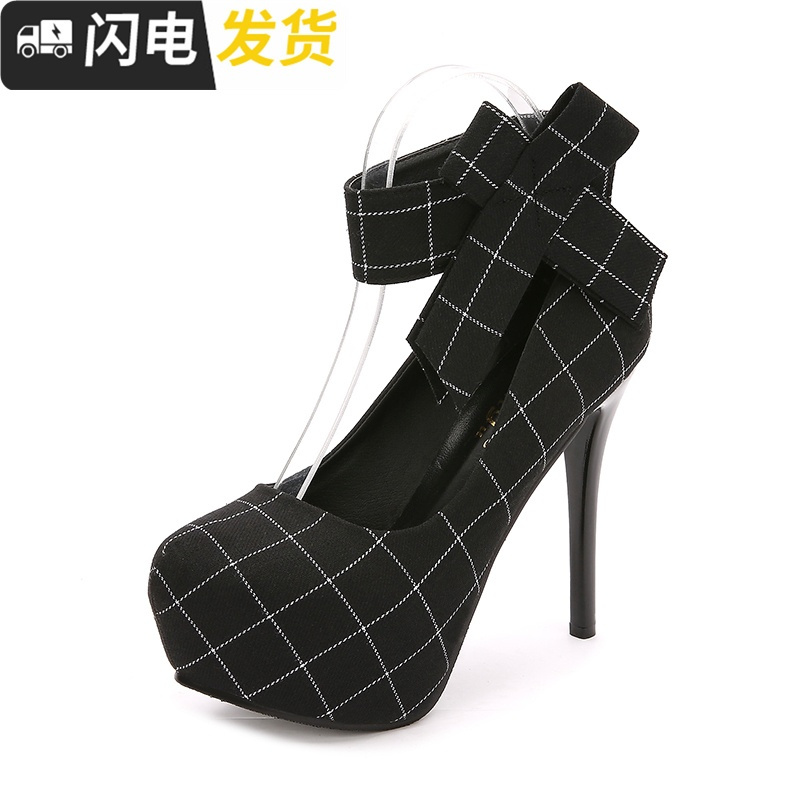 12CM高跟鞋春季新款女鞋韩版性感蝴蝶结一字带防台细跟单鞋启如休闲鞋