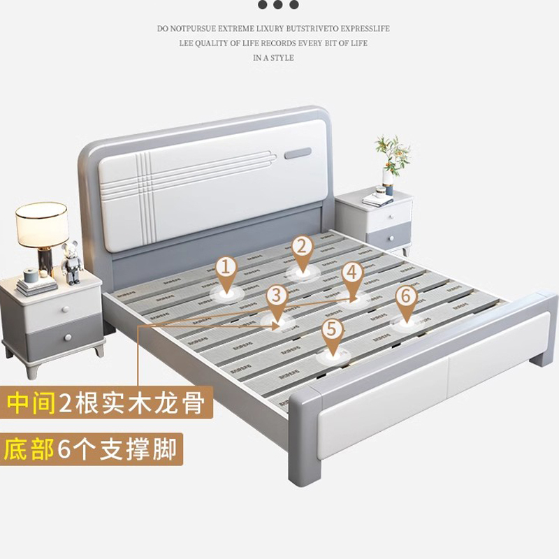 新中式床实木床双人床橡胶木白色现代简约1.8米主卧双人床1.5米高清大图