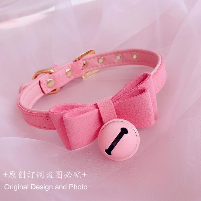 粉色蝴蝶结大铃铛项链日系少女心铃铛可爱蝴蝶结大铃铛系带项链脖环