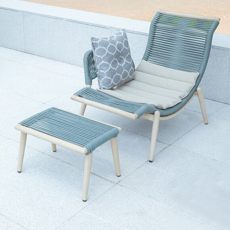 紫叶檀花贵妃椅阳台躺椅藤沙发单人小户型卧室家用简约民宿贵妃榻 沙发椅+脚踏-幽空蓝
