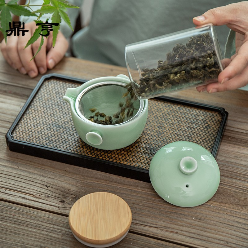 鼎亨青瓷手抓壶陶瓷功夫茶具小茶壶带过滤泡茶壶红茶壶铁观音壶