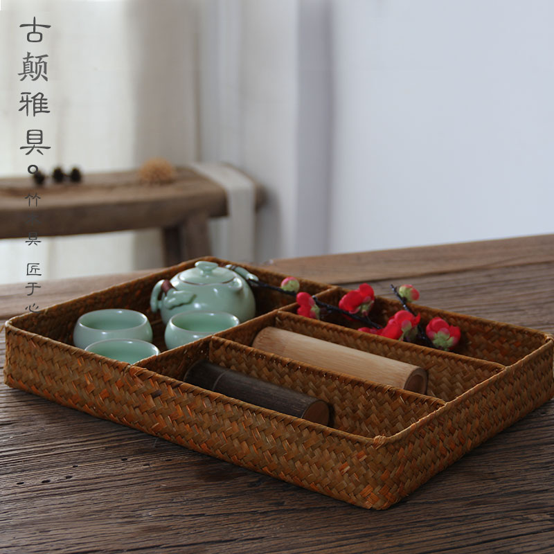手工编织收纳盒茶道茶室茶具收纳盒储物盒置物盒子竹编编收纳筐 三维工匠高清大图