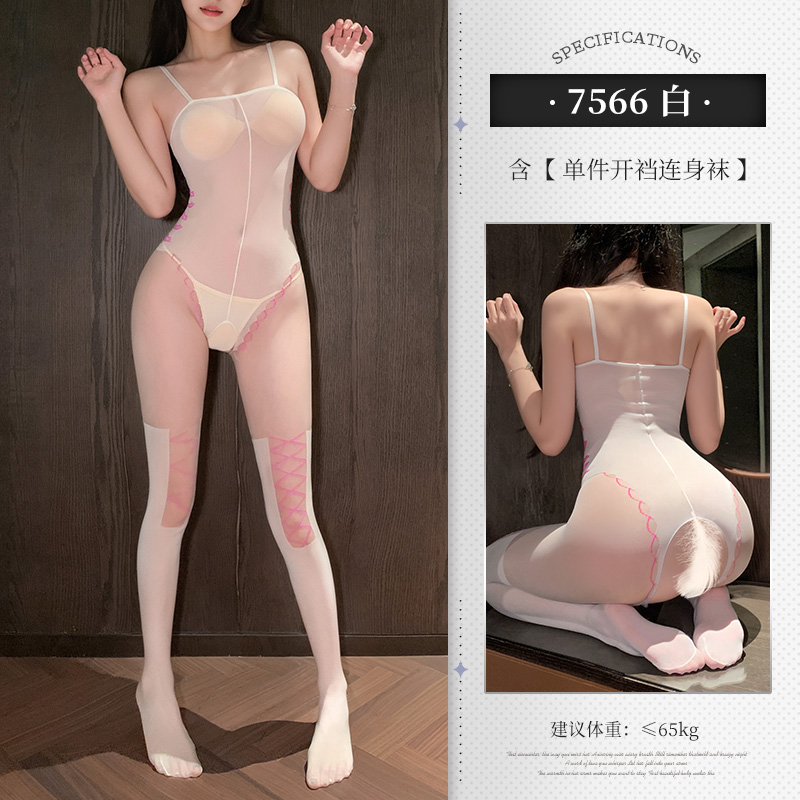 霏慕 甜欲机车感开裆连身袜免脱性感情趣内衣透明吊带黑丝袜7566 肤色7302