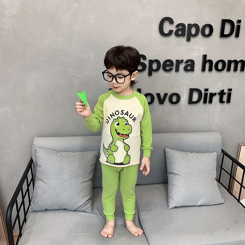 儿童秋衣秋裤套装女童长袖加厚男童打底秋冬婴幼家居保暖内搭 DR01-绿色恐龙 140【建议身高125-135】