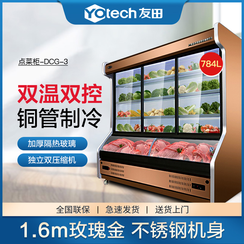 友田YOUTIAN商用点菜柜冷藏冷冻冰柜饭店麻辣烫烧烤串串大型展示陈列柜DCG-3玫瑰金
