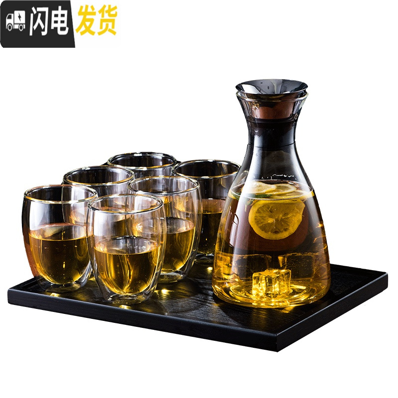 三维工匠北欧式耐热冷水壶套装家用茶具客厅柠檬壶玻璃凉水杯水具套装扎 乐饮壶1800+乐饮杯350六杯+黑色凉水壶