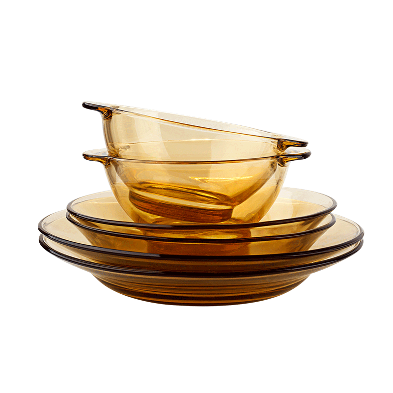 康宁pyrex 康宁餐具6件套 透明玻璃碗琥珀碗碟碗