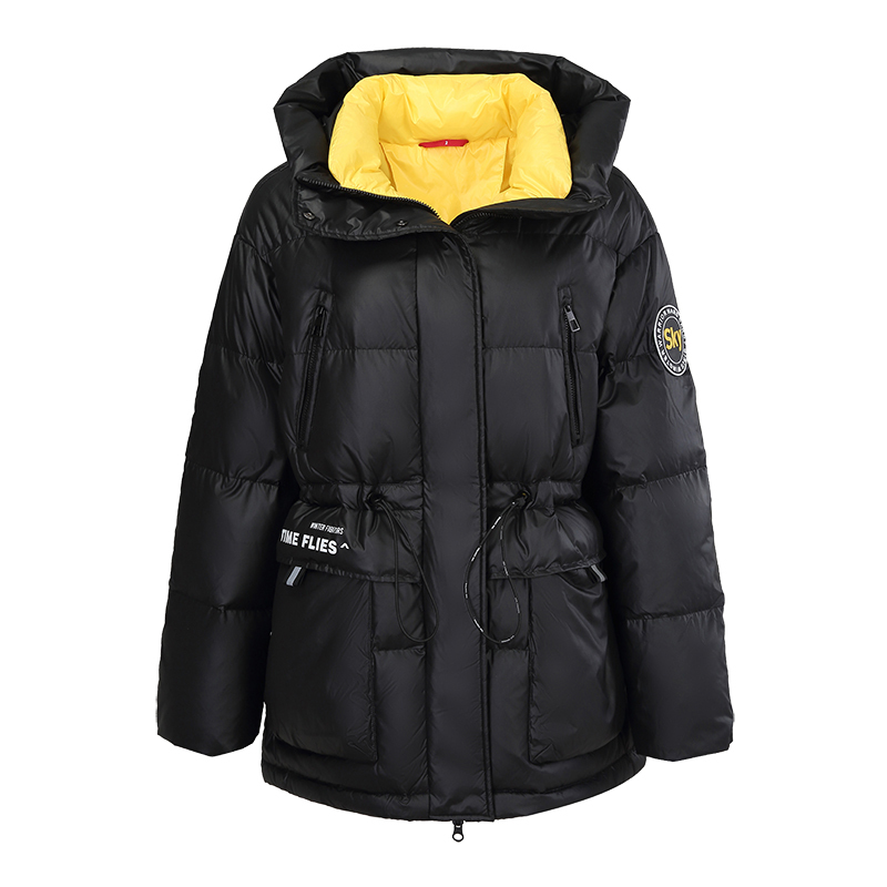 雪中飞冬季新款羽绒服女中长款潮流亮面收腰冬装休闲连帽外套