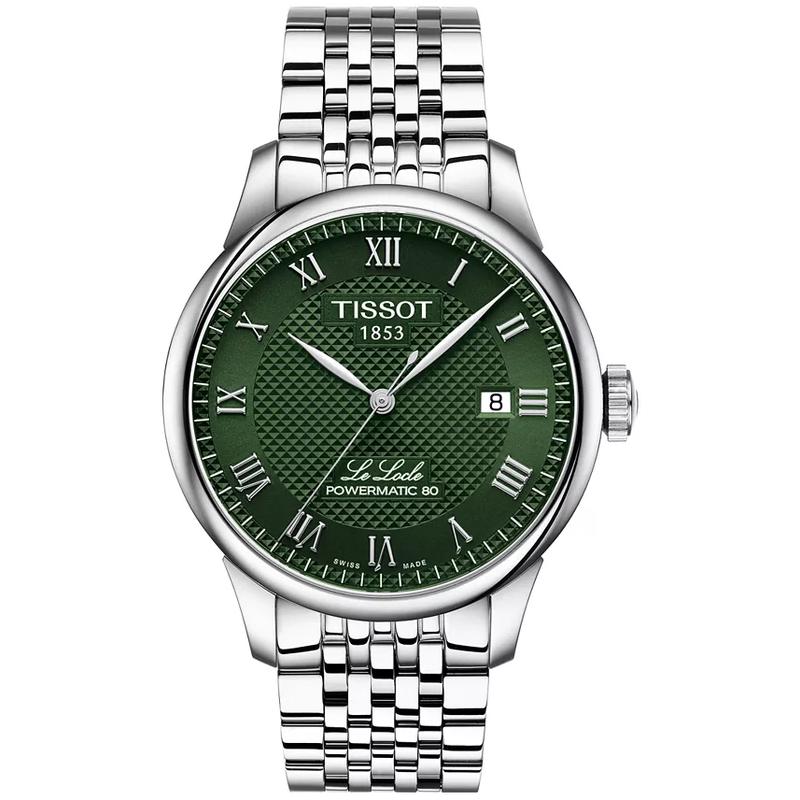 Tissot天梭男士mm自动机械腕表 绿色表盘不需电池不易损坏高清大图