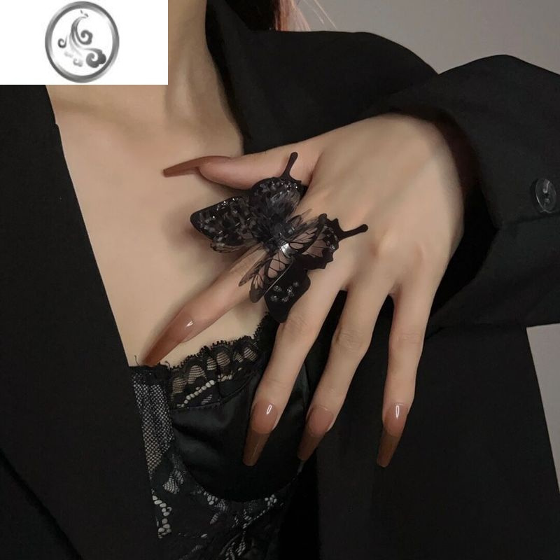 JiMi暗黑又银又欲vintage大蛾子蝴蝶戒指小众设计仙配饰发簪