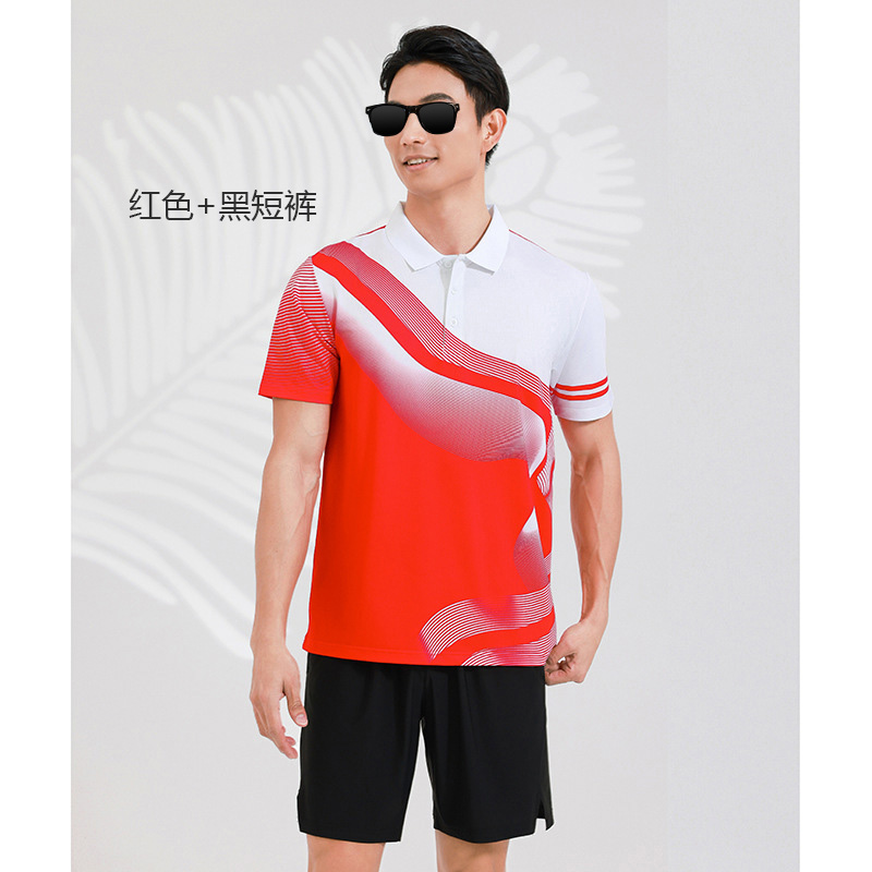统狮羽毛球服 P9 套 红色+黑短裤 2XL
