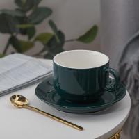 英式轻奢ins 陶瓷咖啡杯下午花茶杯碟咖啡具茶具水杯家用奢华套装 纯绿色 1杯1圆碟1勺(泡沫装)