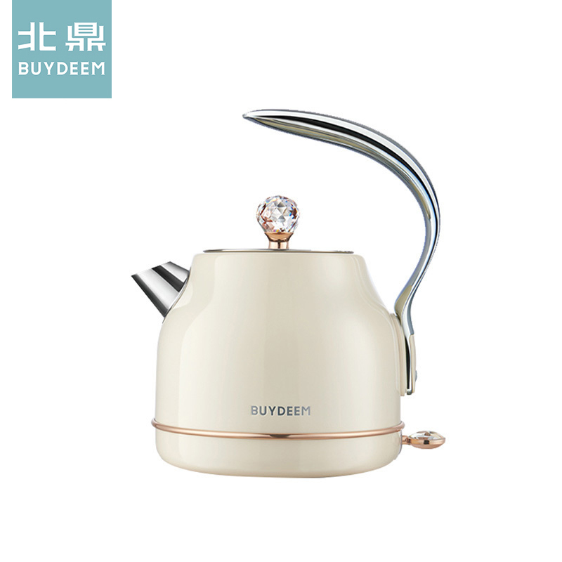 北鼎(buydeem)电水壶 K208 家用自动断电进口温控器 璀璨水钻桂冠装饰304全不锈钢 香槟黄 1.2-1.5L