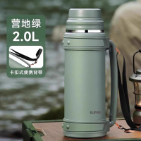 苏泊尔保温壶户外旅行便携家用保温杯大容量不锈钢车载式热暖水瓶户外大容量热水瓶保温杯车载保温瓶热水壶 KCV25AS10 2.0L营地绿【升级全钢杯盖/可提可背】 2.0L