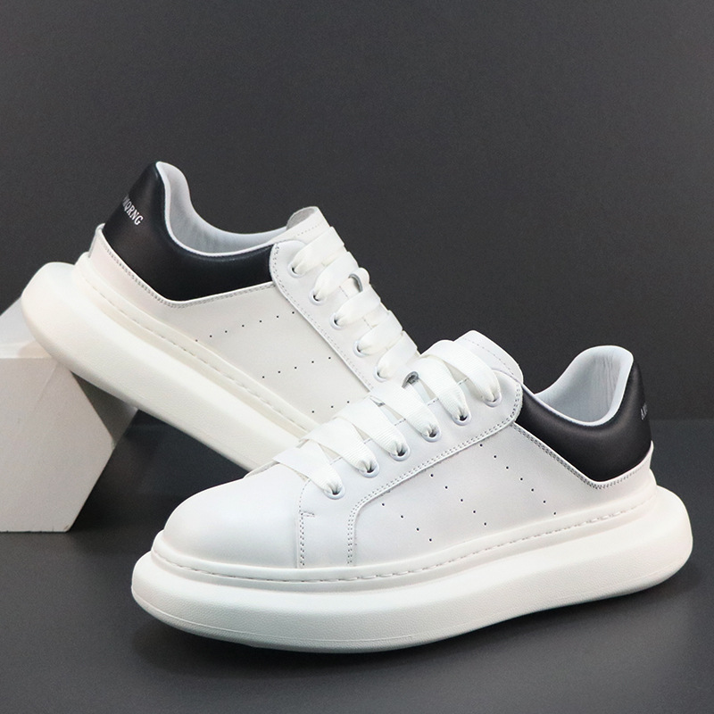 厚底男鞋真皮小白鞋头层牛皮简约百搭增高休闲鞋透气防臭大头板鞋