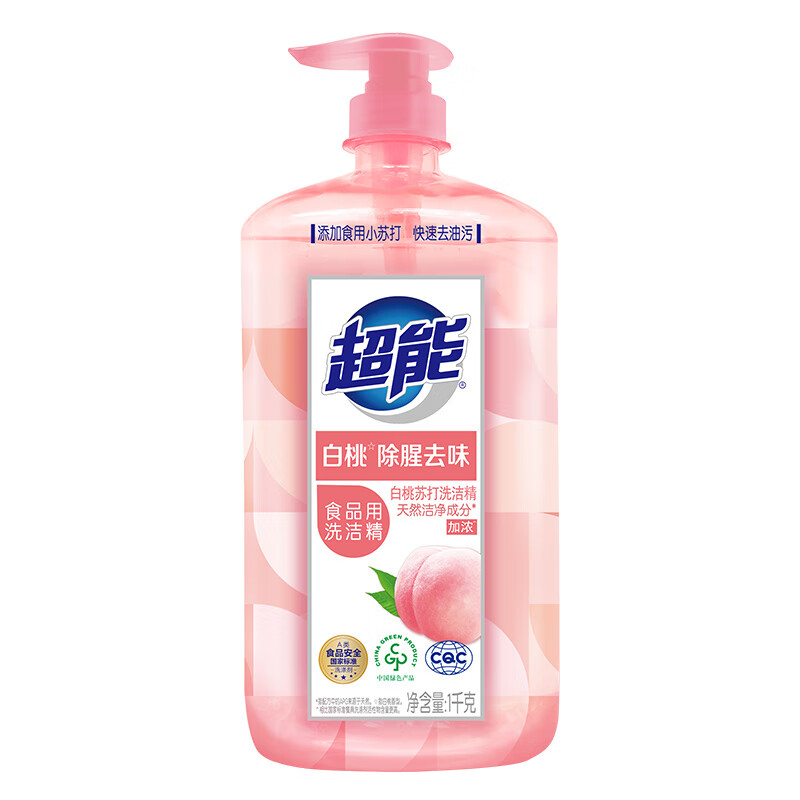 超能 白桃洗洁精 家用食品用洗洁剂果蔬大桶洗涤厨房清洗 1kg高清大图