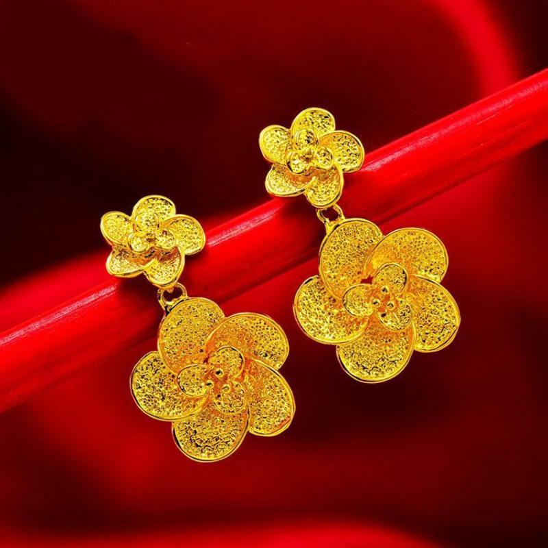 耳环女镀金耳钉女气质结婚耳钉女礼物花朵耳钉女首饰品不过敏耳钉花朵