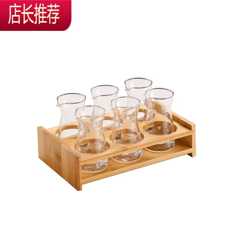 白酒杯套装家用无铅玻璃分酒器一杯一壶小号一口杯酒盅中式小酒杯JING PING (6杯6壶)80壶+高脚杯+杯架